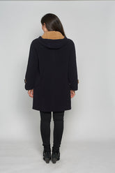 Duffle Two Toned - Hooded Mid Length Womens Cashmere Wool Coat