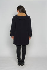 Duffle Two Toned - Hooded Mid Length Womens Cashmere Wool Coat