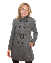 Women Belted double breasted herringbone mid length jacket