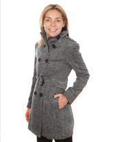 Women Belted double breasted herringbone mid length jacket