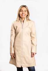 Womens Ash camel long leather jacket