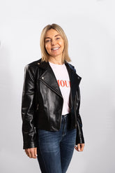 Womens black leather biker jacket