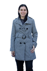 Overload Houndstooth - Double Breasted Belted Womens Coat