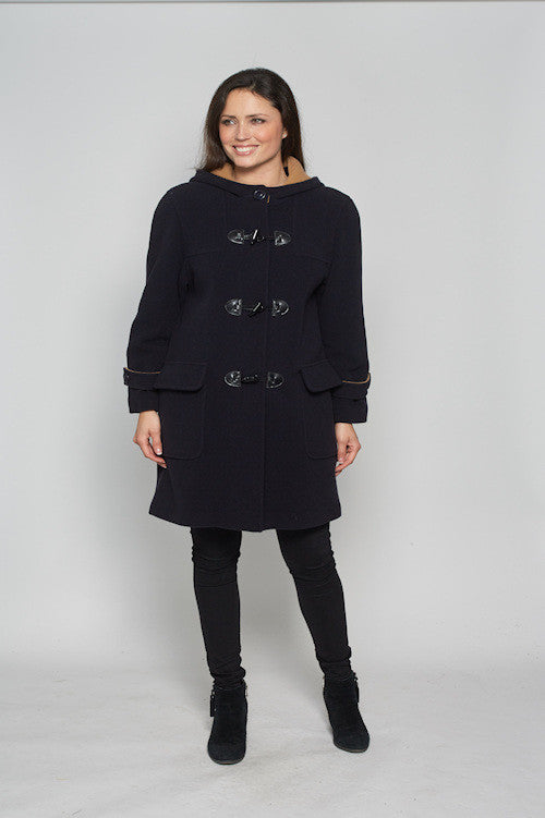 Duffle Two Toned - Hooded Mid Length Womens Cashmere Wool Coat