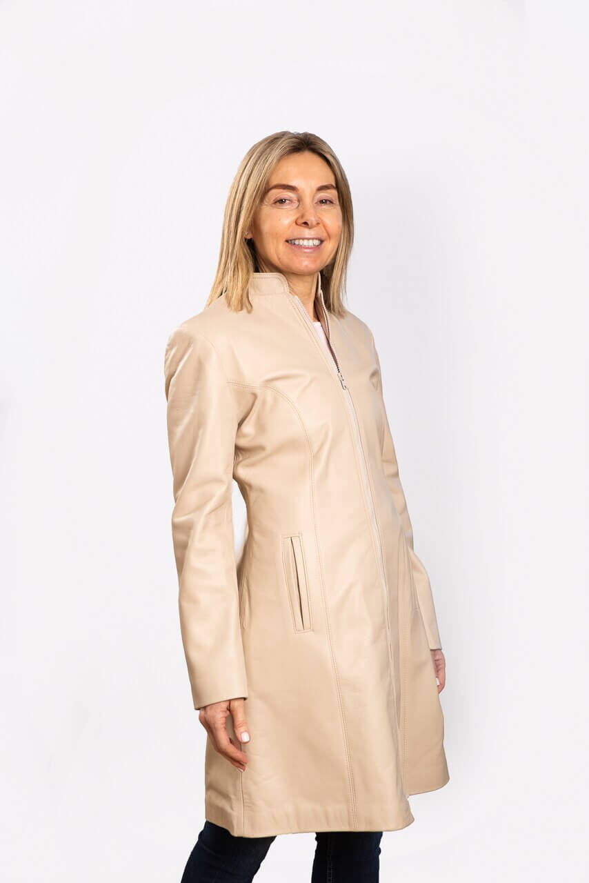 Womens Ash camel long leather jacket