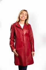 Womens Dazie red leather long jacket