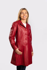 Womens Dazie red leather long jacket