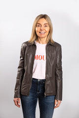 Womens Zara khaki leather jacket