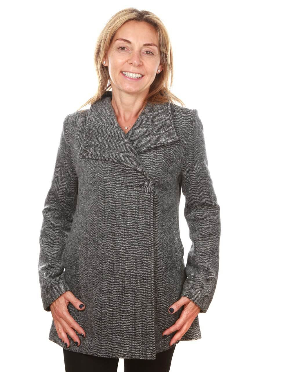 Womens cashmere wool short herringbone Crossover 69 jacket