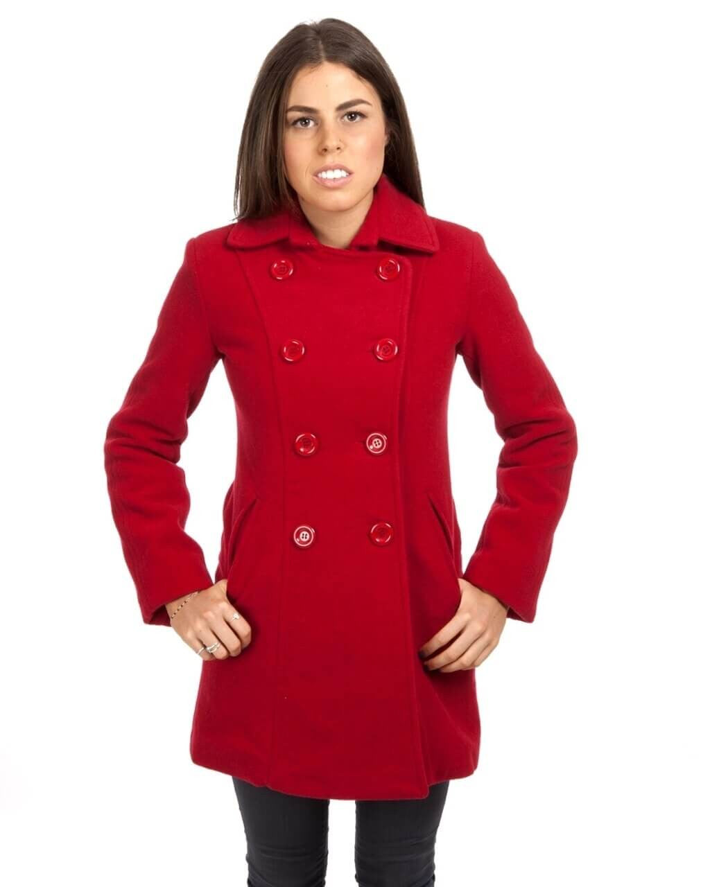 Womens double breasted fashion red mid length jacket